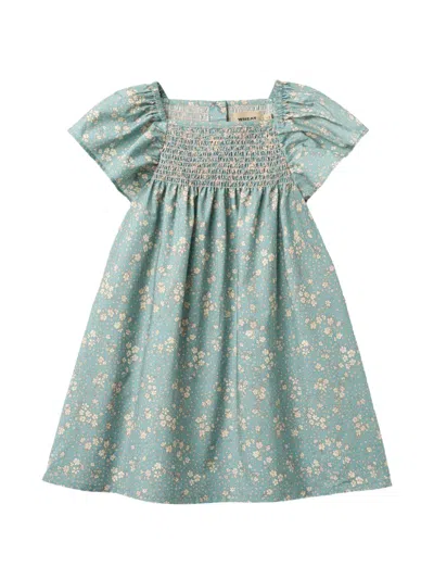 Wheat Kids' Elva Floral-print Dress In Blue
