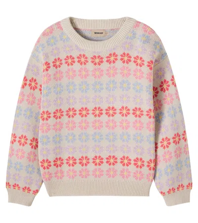 Wheat Kids' Harlow Cotton Jacquard Sweater In Brown
