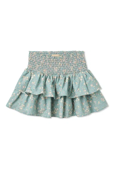 Wheat Kids' Hilary Ruffled Floral-print Skirt In Blue