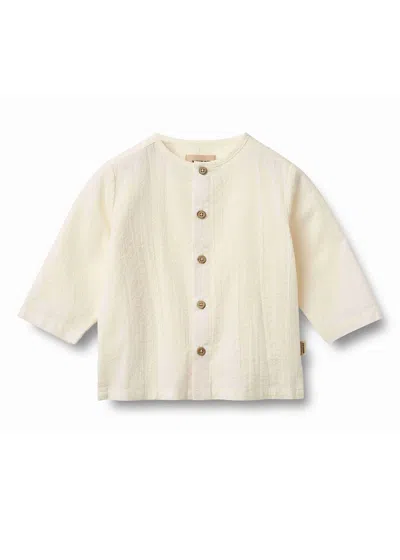 Wheat Kid's Shelby Short Sleeve Button Shirt In Ivory In Neutral
