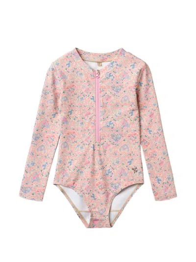 Wheat Kids' Margot Floral Zip Swimsuit In Pink