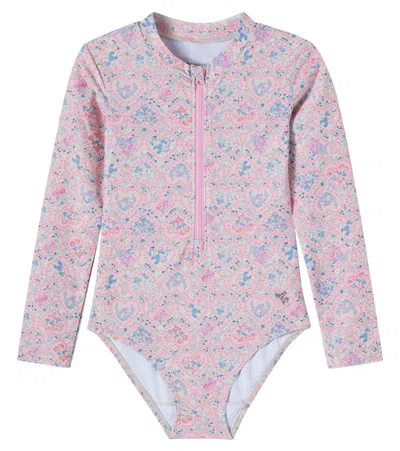 Wheat Kids' Printed Rashguard Swimsuit In Pink