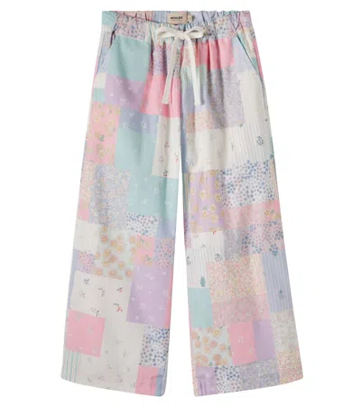 Wheat Kids' Sasha Patchwork Cotton Wide-leg Pants In Brown
