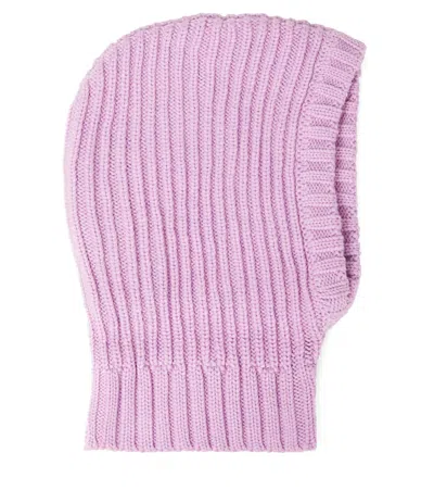 Wheat Kids' Woolao Ribbed-knit Wool Hood In Purple