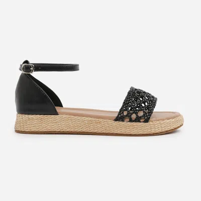 Where's That From Wheres That From Black Pu Shia Braided Strap Espadrille Flatform
