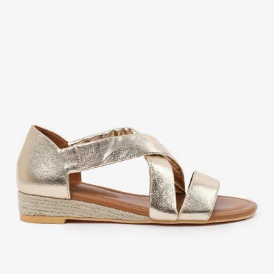 Where's That From Wheres That From Gold Mettalic Hummingbird Low Wedge Shoes In Metallic Gold