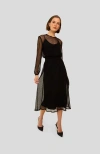 Whimsy + Row Greta Dress In Black Sheer Polka Dot