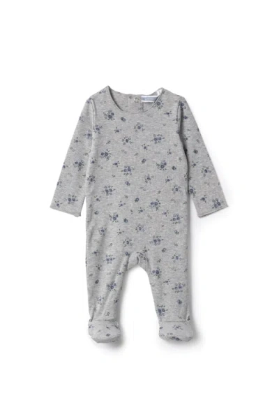 Whipped Cocoa Babies'  Floral Print Cotton Spandex Center Back Snap Romper In Gray