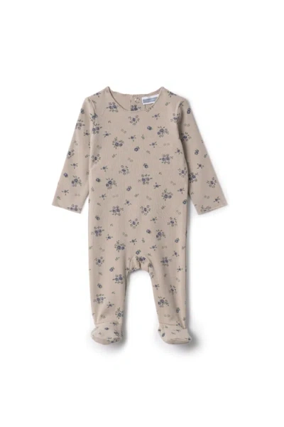 Whipped Cocoa Babies'  Floral Print Cotton Spandex Center Back Snap Romper In Neutral