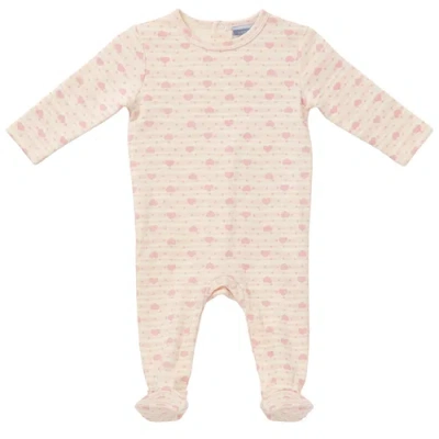 Whipped Cocoa Babies'  Girl Striped Dotted Heart & Star Back Snap Footed Romper In Pink