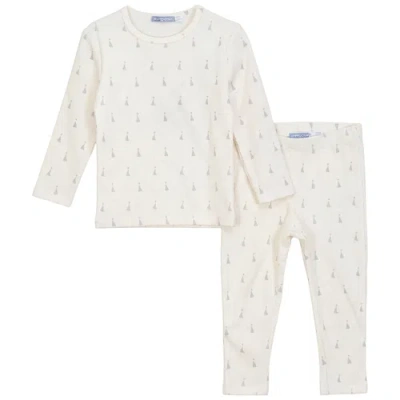 Whipped Cocoa Babies'  Sail Boat Ribbed Knit Elastic Waist Top And Pant Set In Neutral