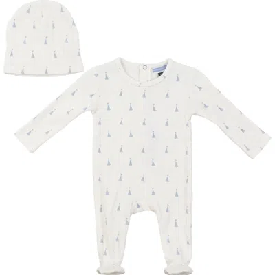 Whipped Cocoa Babies'  Sail Boat Ribbed Matching Hat Romper Set In White