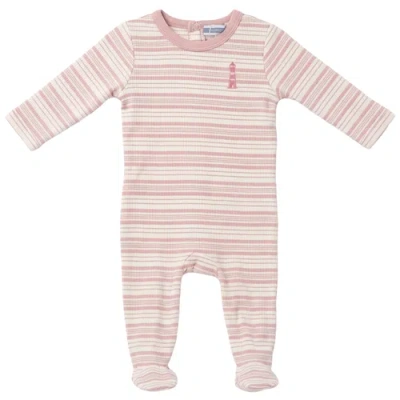 Whipped Cocoa Babies'  Striped Lighthouse Long Sleeve Snap Back Romper In Pink