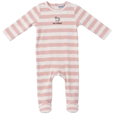 Whipped Cocoa Babies'  Striped Ribbed Long Sleeve Footed Romper In Pink