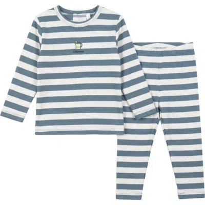 Whipped Cocoa Babies'  Striped Ribbed Long Sleeve Top And Elastic Waist Pants Set In Blue