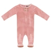 Whipped Cocoa Velour Front Button Romper In Pink