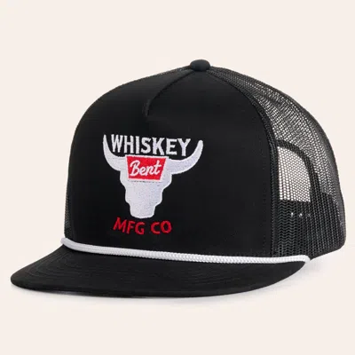 Whiskey Bent Hat Co. Black Logo Embroidered Flat Bill Rope Trucker Cap