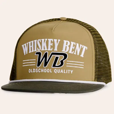 Whiskey Bent Hat Co. Old School Khaki & Green Logo Flat Bill Mesh Rope Cap In Brown
