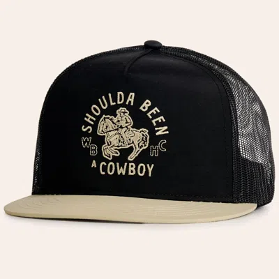 Whiskey Bent Hat Co. Shoulda Been A Cowboy Black & Tan Logo Flat Bill Mesh Cap