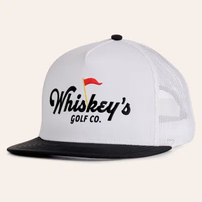 Whiskey Bent Hat Co. White & Black 's Golf Co. Embroidered Flat Bill Trucker Cap