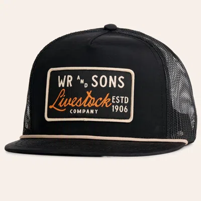 Whiskey Bent Hat Co. Wr & Sons Black Logo Patch Flat Bill Mesh Rope Cap