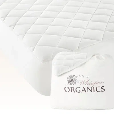 Whisper Organics Whisper Organic 100% Cotton Organic Mattress Pad - Luxury Quilted Mattress Topper Protector Plush &  In White