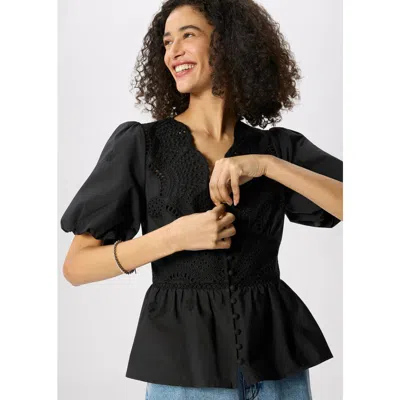Whistles 100% Cotton V-neck Blouse In Black
