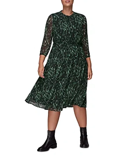 Whistles Abstract Brushstroke Midi Dress In Green Multi