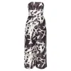 Whistles Abstract Print Strapless Back Cut Out Wide Jumpsuit In Black