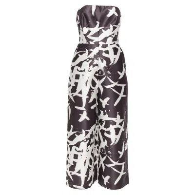 Whistles Abstract Print Strapless Back Cut Out Wide Jumpsuit In Black