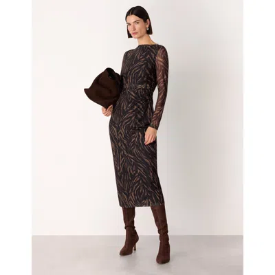 Whistles Womens Black Abstract Zebra-print Stretch-mesh Midi Dress