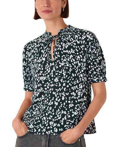 Whistles Animal Tie Neck Blouse In Black