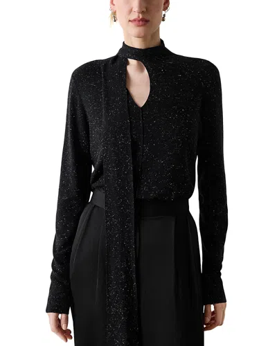 Whistles Annie Sparkle Tie Neck Top In Black