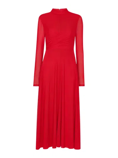 Whistles Arabella Ruched Mesh Dress In Red