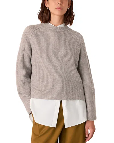 Whistles Aria Mix Crewneck Knit Sweater In Gray