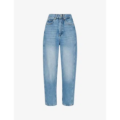 WHISTLES WOMENS LIGHT WASH AUTHENTIC BARREL-LEG MID-RISE DENIM JEANS