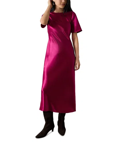 Whistles Avery Satin Twist Back Dress In Pink