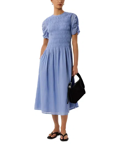 Whistles Avery Smocked Dress In Blue