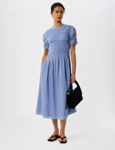 Whistles Avery Smocked Midi Dress In Blue