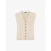 Whistles Womens Brown Bailey V-neck Button-down Cotton-blend Tank In Oatmeal