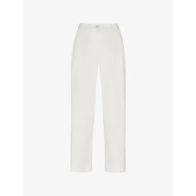 Whistles Womens White Bethany Pleated Barrel-leg Mis-rise Cotton Trousers