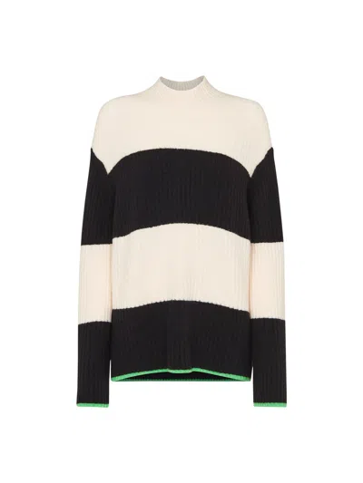Whistles Ribbed Funnel Neck Sweater In Black/white