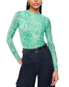 Whistles Brushwork Print Mesh Pullover In Green/multi