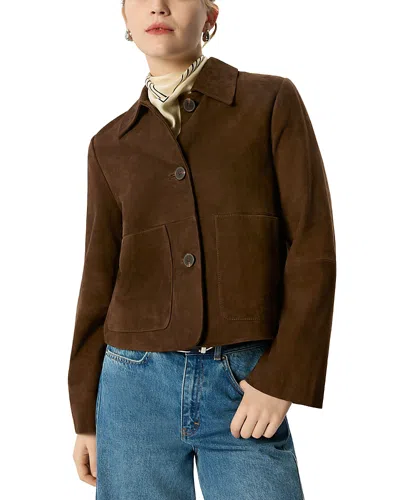Whistles Button Cropped Suede Jacket In Brown