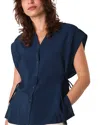 Whistles Womens Navy Side-tie Button-down Woven Shirt In Blue