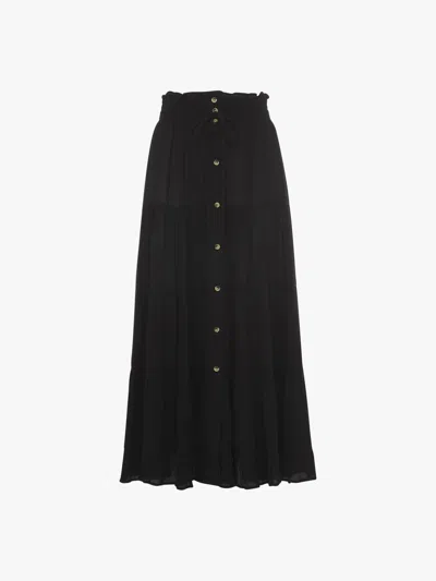 Whistles Crinkled Button Front Skirt In Black