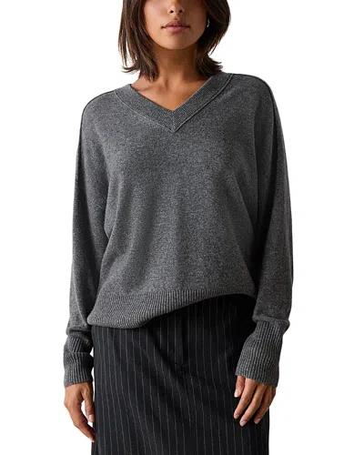 Whistles Womens V-neck Seam-detail Cashmere Jumper Grey Marl In Gray