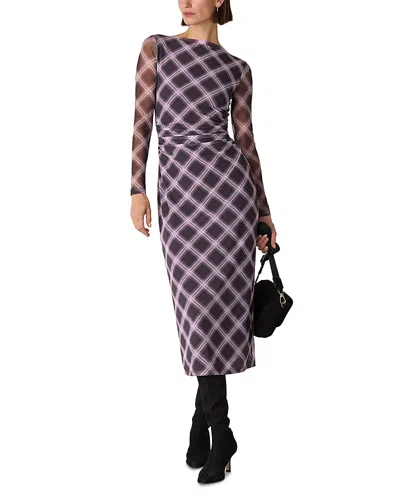 Whistles Check Mesh Dress In Purple
