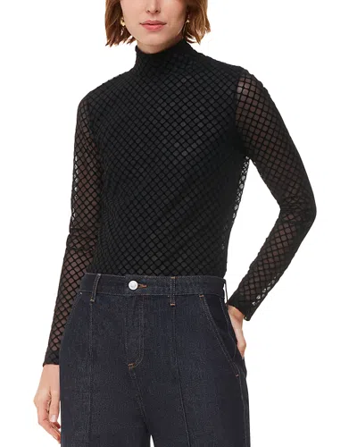 Whistles Checked Flocked Mesh Top In Black