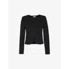 Whistles Womens Black Collarless Long-sleeved Cotton-jersey Jacket In Black